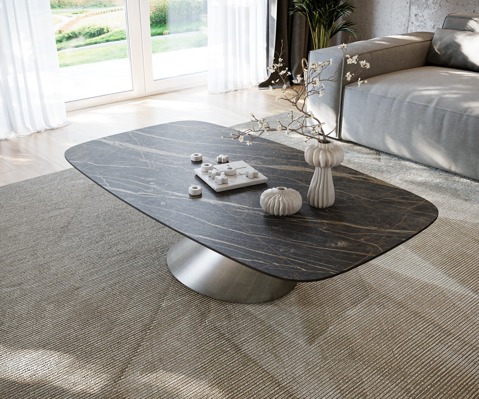 Couchtisch Edge Boot 140x80 cm Keramik Laminam® Noir Desir Braun Conis Metallic Silber 4