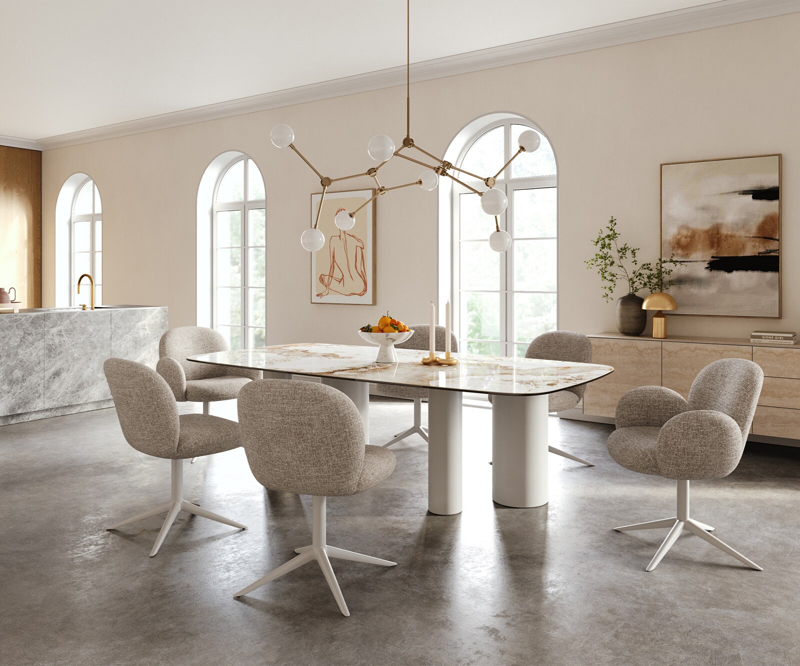 Esstisch Edge Boot 240x120 cm Keramik Minas Melange Weiß-Beige Pilier Metall Weiß 6