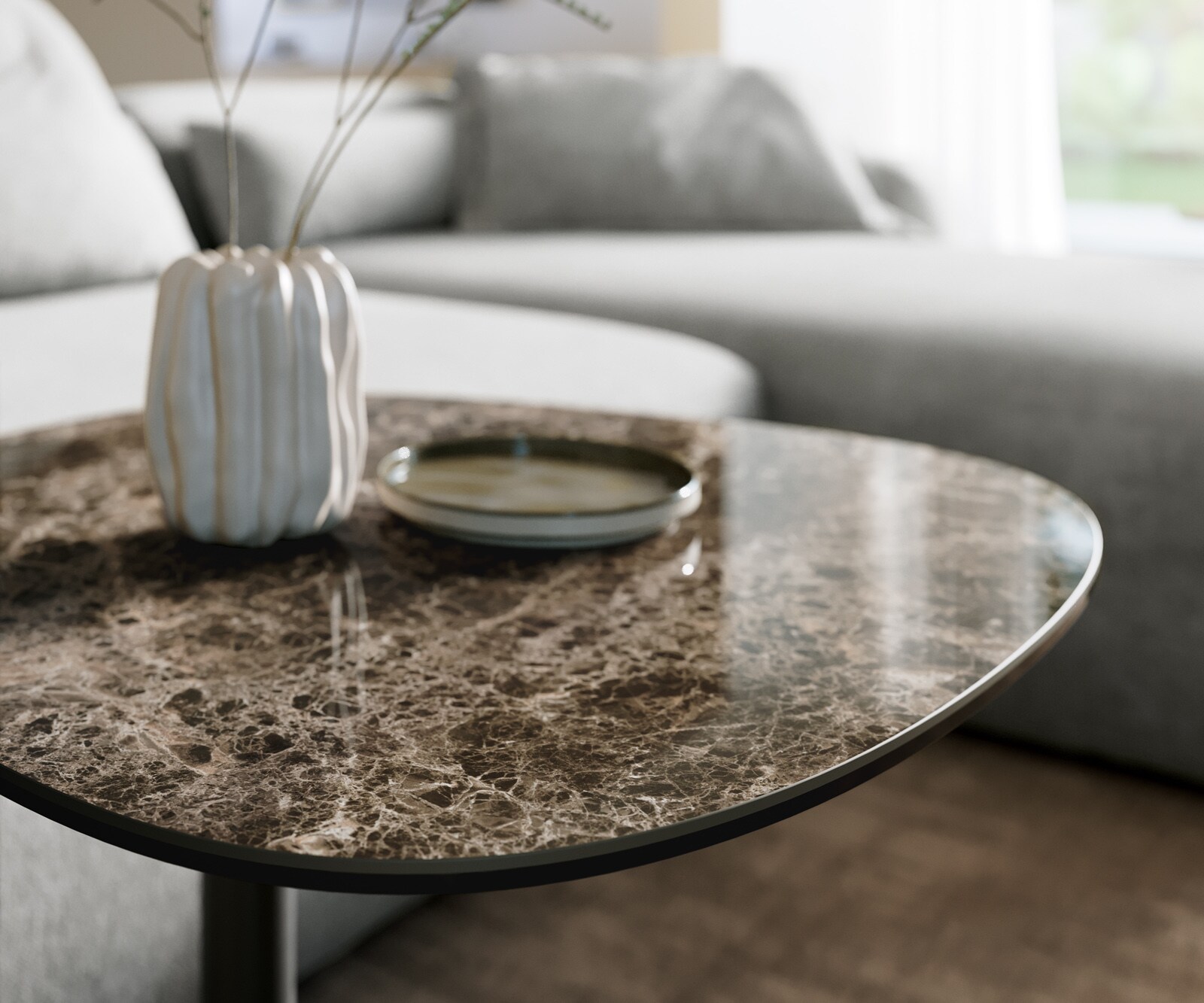 Couchtisch Edge Boot 60x60 cm Keramik Laminam® Emperador Extra Lucidato Dunkelbraun Eleny Metall Schwarz 5