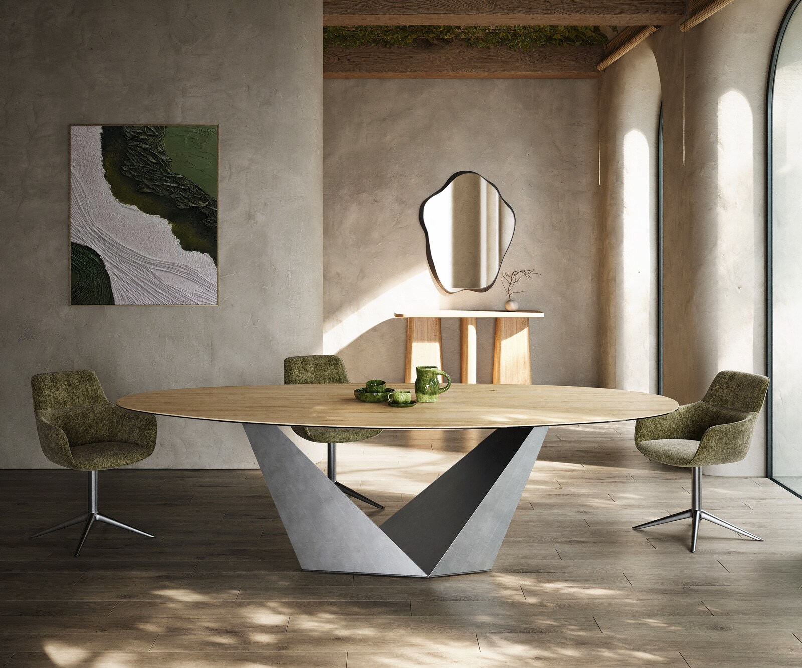 Esstisch Edge Oval 280x130 Keramik Laminam® Sabbia Eichefarbig Prisma Metal günstig online kaufen