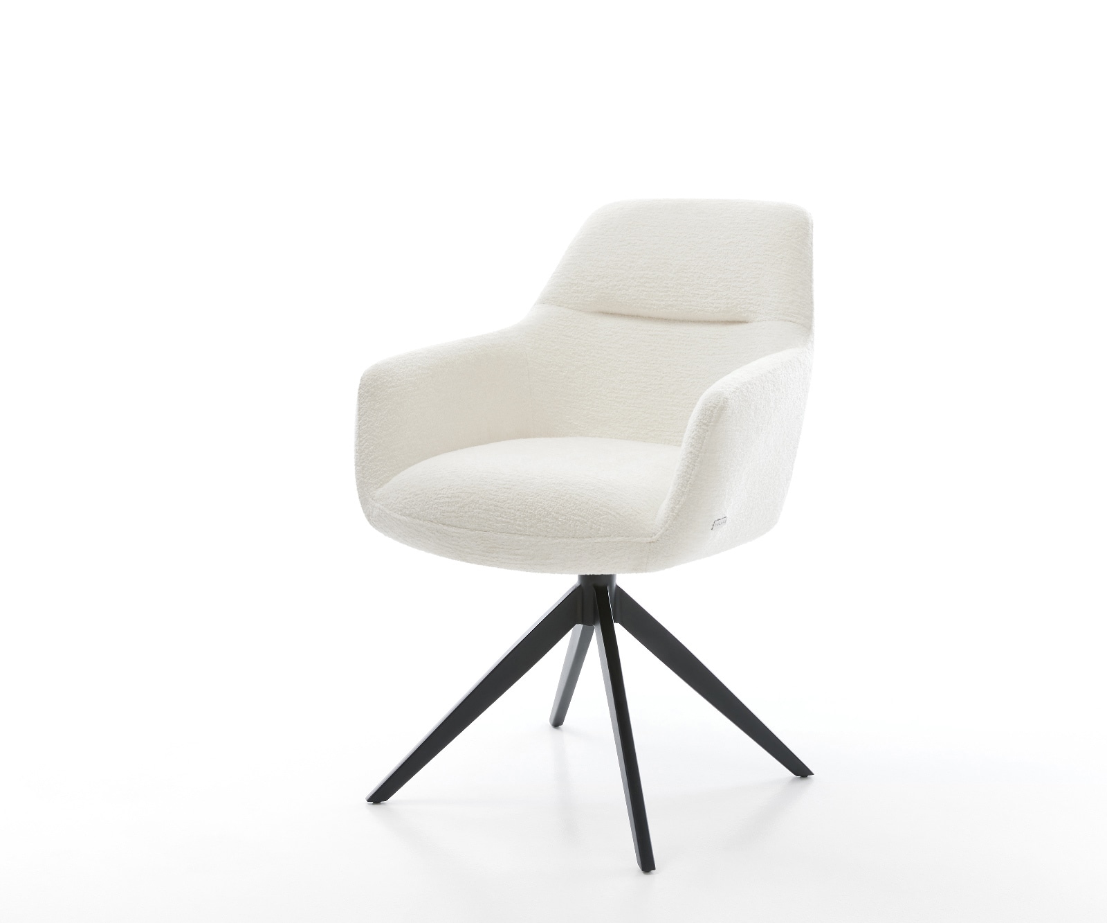 Drehstuhl Pejo-Flex Bouclé Soft Beige Kreuzgestell breit Schwarz 360° drehbar Wippfunktion Taschenfederkern
