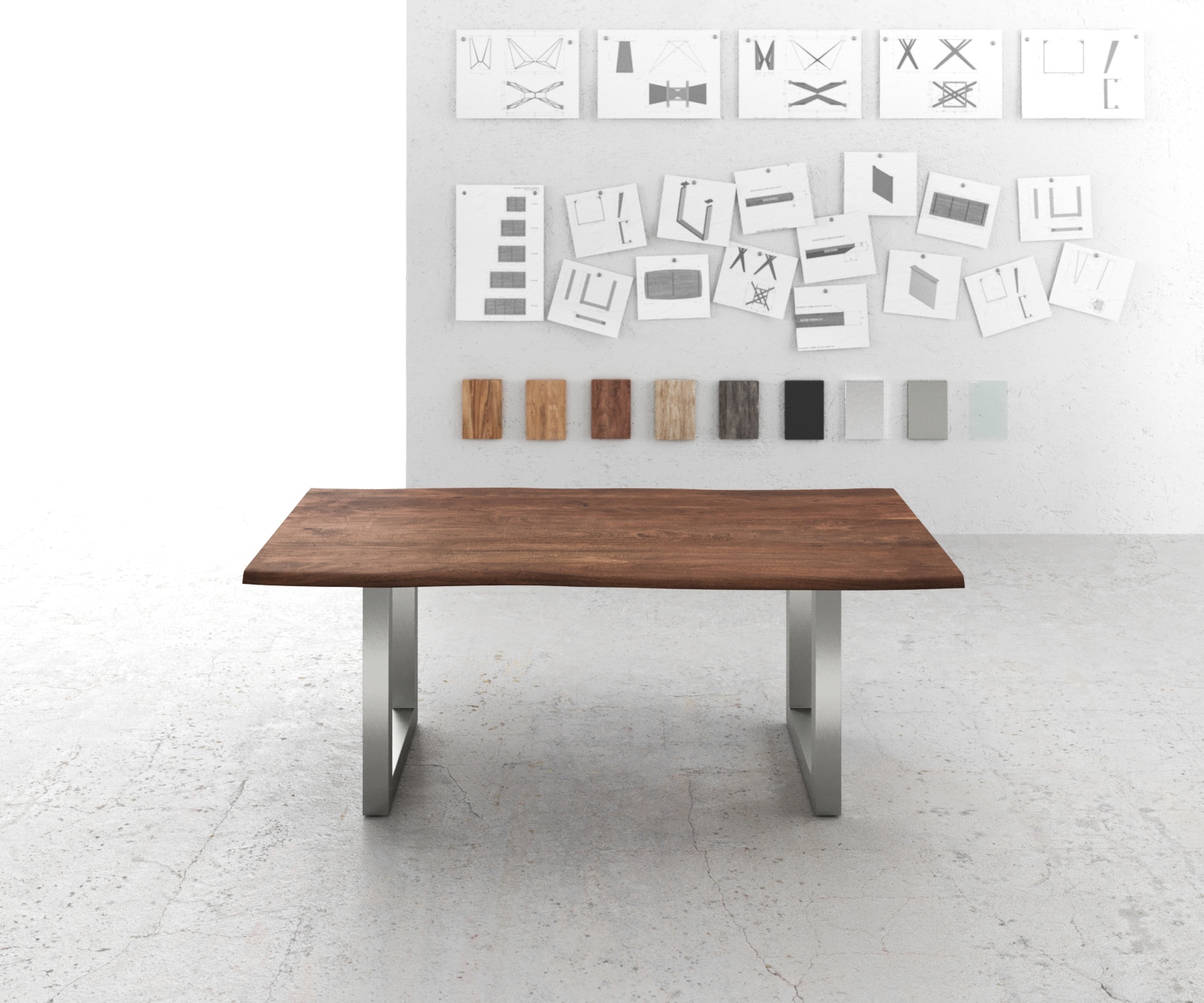 Esstisch Edge 200x100 Akazie Braun Edelstahl Breit Live-Edge 1 Esstisch Edge 200x100 Akazie Braun Edelstahl Breit Live-Edge 1