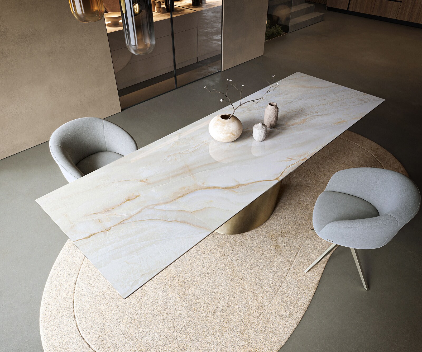 Esstisch Edge 300x100 cm Keramik Onyx Pearl Cono Metallic Gold 3