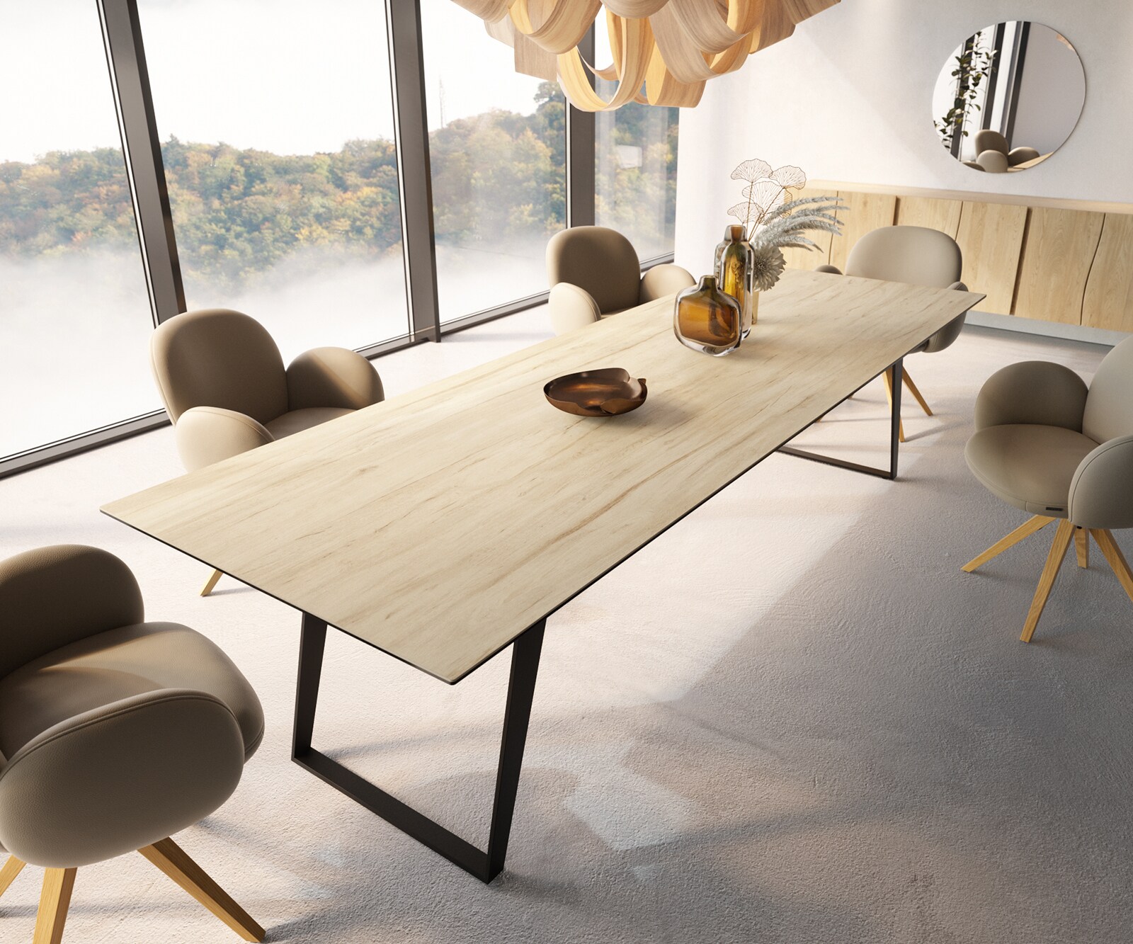 Esstisch Edge 300x100 Keramik Laminam® Sabbia Eichefarbig Metall Schräg Schwarz 3