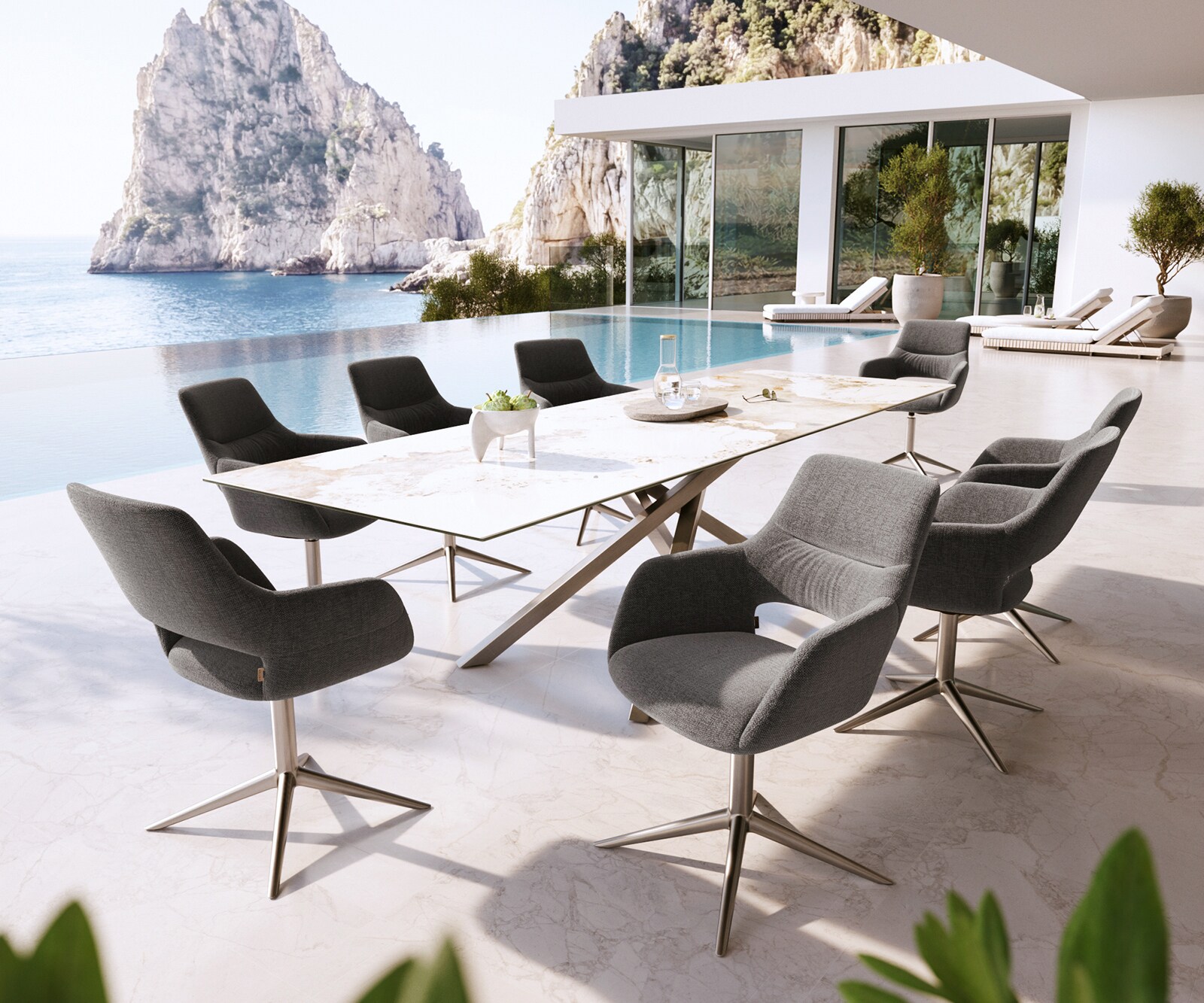 Outdoorstuhl Yago-Flex mit Armlehnen Strukturstoff Graphit Fußkreuz Edelstahl 360° drehbar Wippfunktion 3