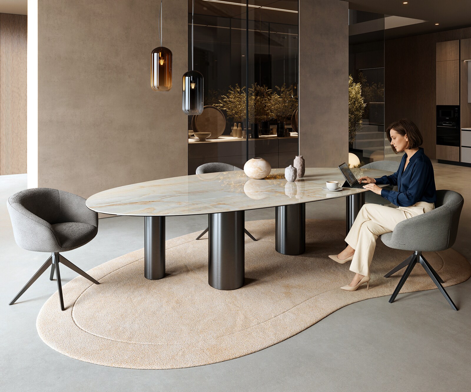 Esstisch Edge Oval 315x150 cm Keramik Iris FMG Onice Oro Pilier Metall Schwarz 6