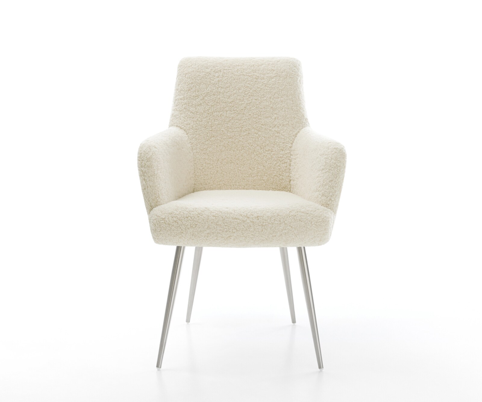 Esszimmerstuhl Heira-Flex mit Armlehnen Teddystoff Beige 4-Fuß konisch Edelstahl Taschenfederkern 2