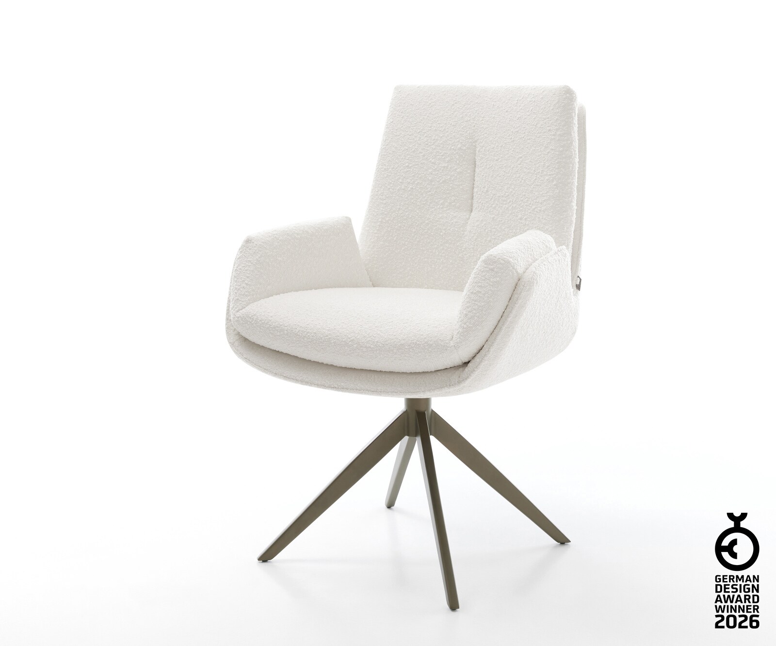 Drehstuhl Clea-Flex Bouclé Creme-Weiß Kreuzgestell breit Effektfinish Titan 360° drehbar Wippfunktion