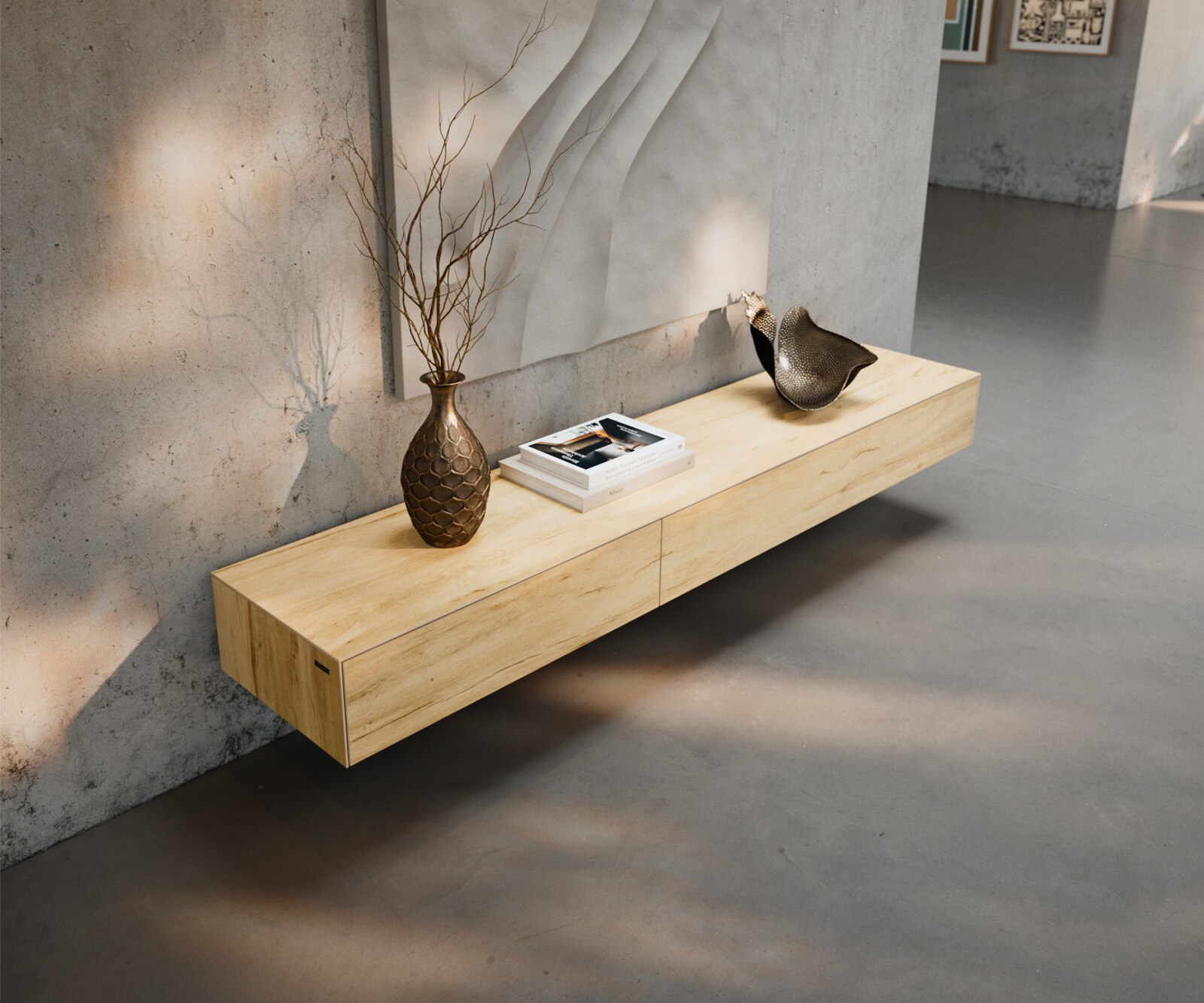 Lowboard Cuor 200 cm Keramik Laminam® Sabbia Eichefarbig 1 Klappe 1 Schubfach Schwebend 4