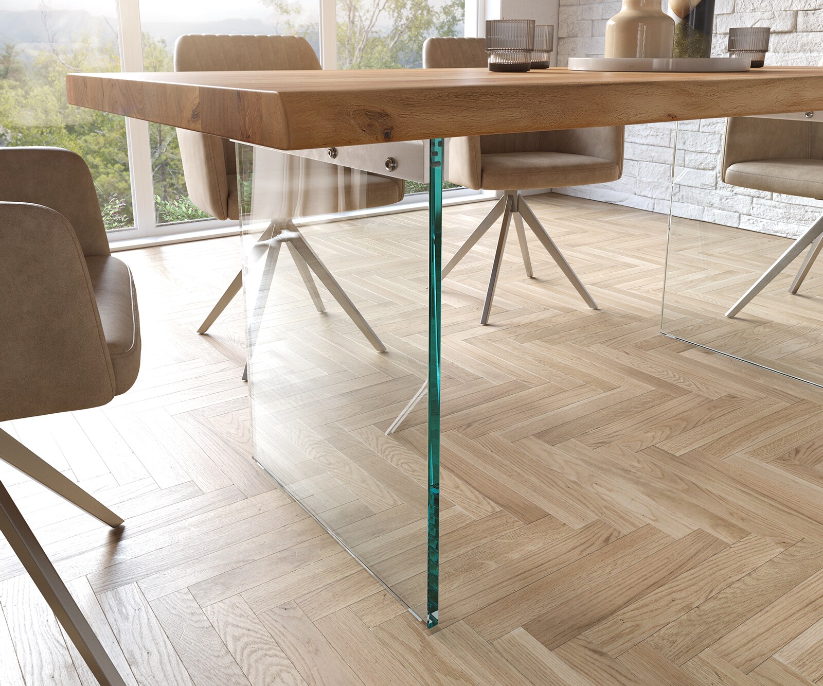 Esstisch Edge 180x90 XL Akazie Natur Glas Live-Edge 5