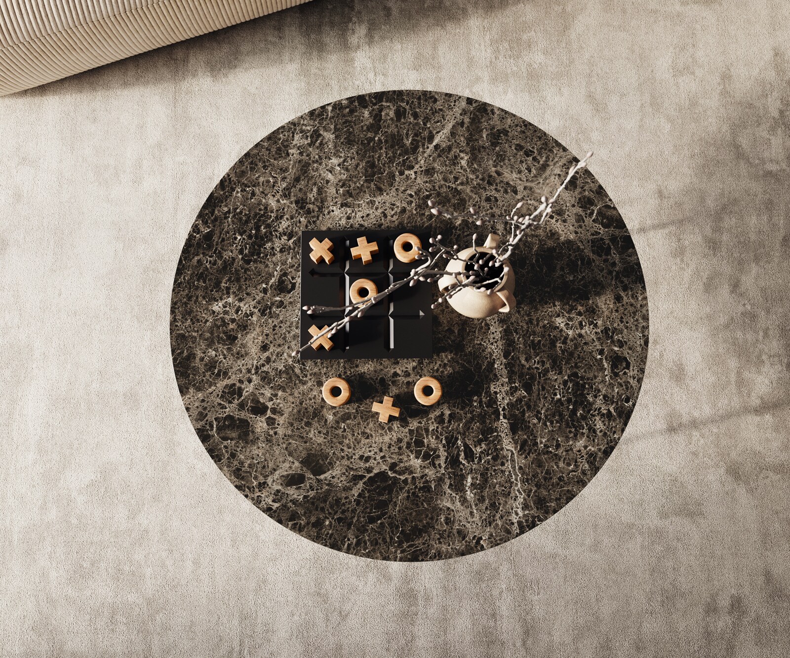 Couchtisch Edge Rund 90x90 cm Keramik Laminam® Emperador Extra Lucidato Dunkelbraun Trive Metall Schwarz 2
