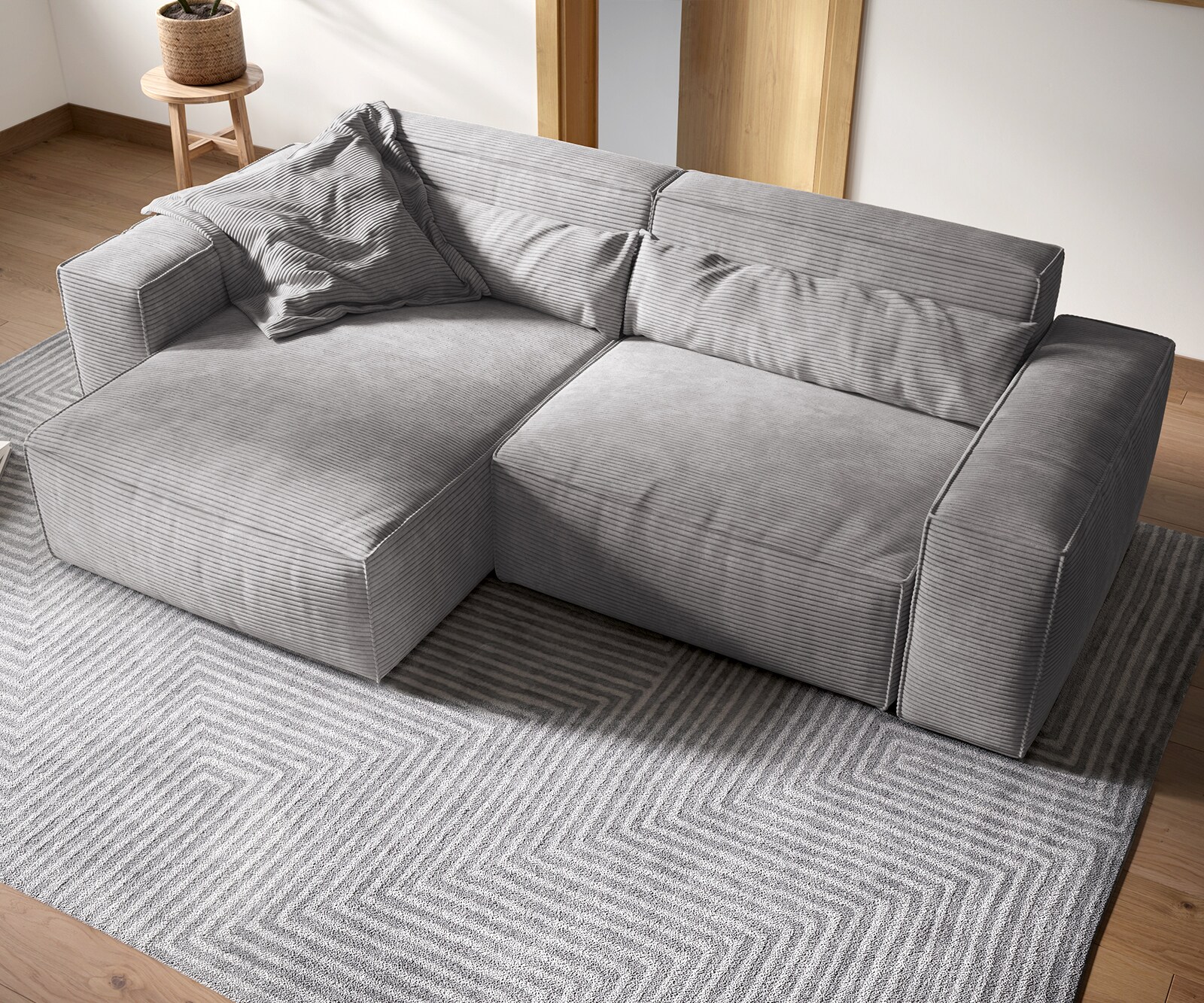Ecksofa Sirpio XL 270x170 cm Cord Silbergrau Recamiere variabel 3