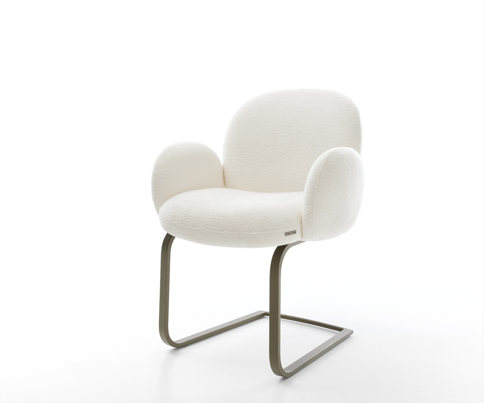 Freischwinger Nube-Flex mit Armlehnen Bouclé Soft Beige Freischwinger flach Effektfinish Titan Taschenfederkern