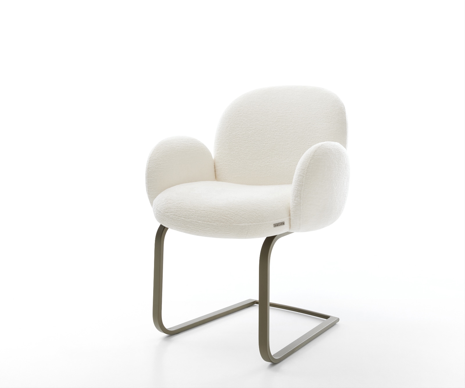 Freischwinger Nube-Flex mit Armlehnen Bouclé Soft Beige Freischwinger flach Effektfinish Titan Taschenfederkern
