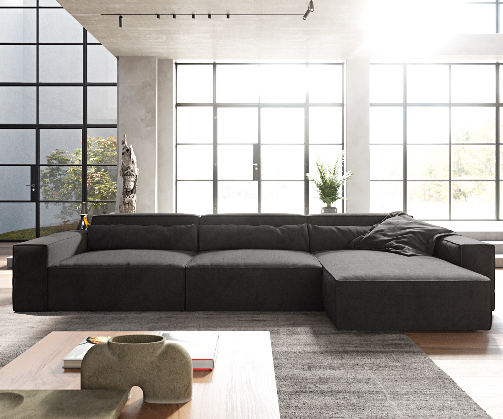 Ecksofa Sirpio XL 370x170 cm Mikrofaser Schwarz Recamiere variabel 1