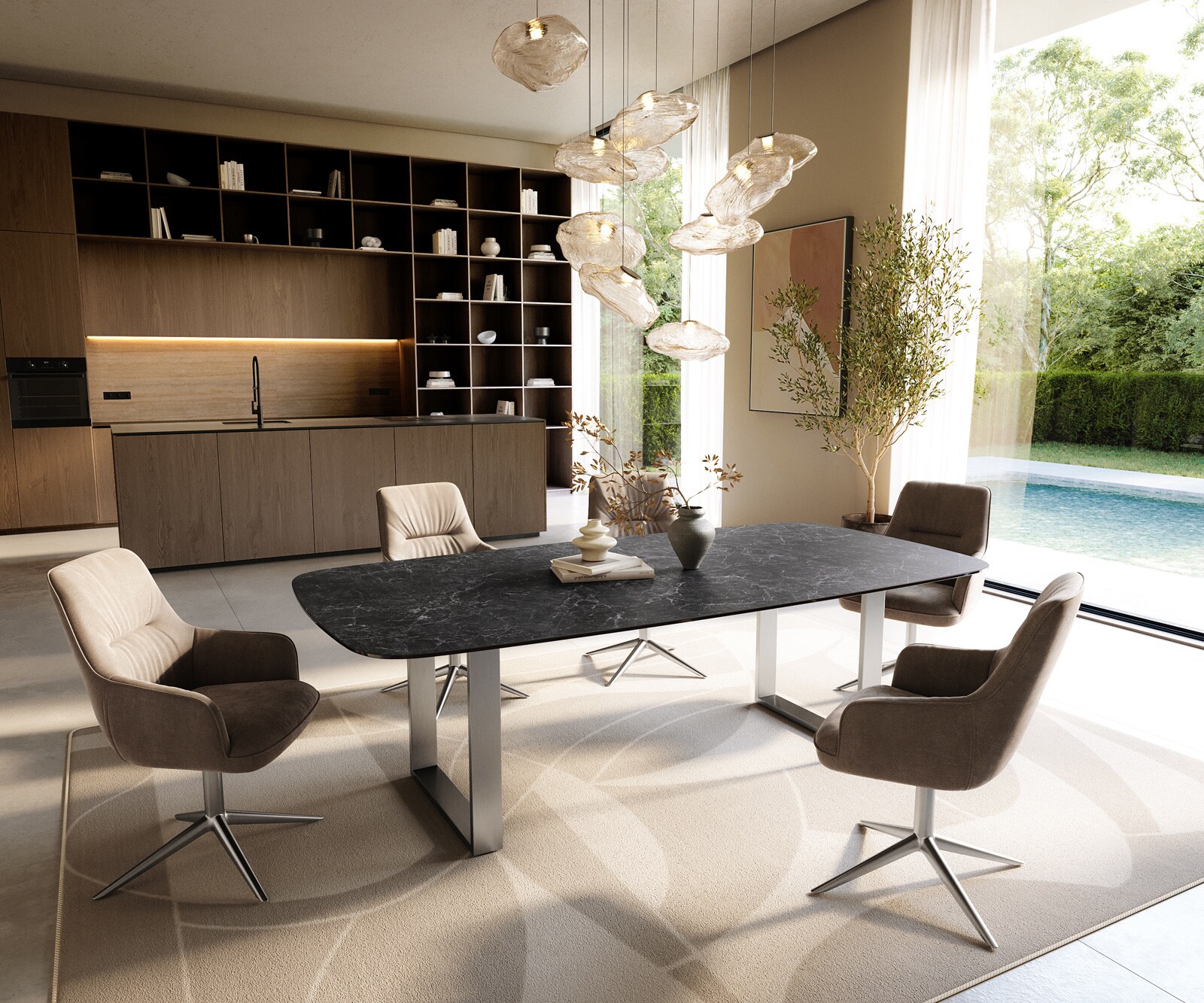 Esstisch Edge Boot 240x120 cm Keramik Laminam® Nero Greco Anthrazit Edelstahl Schmal 6