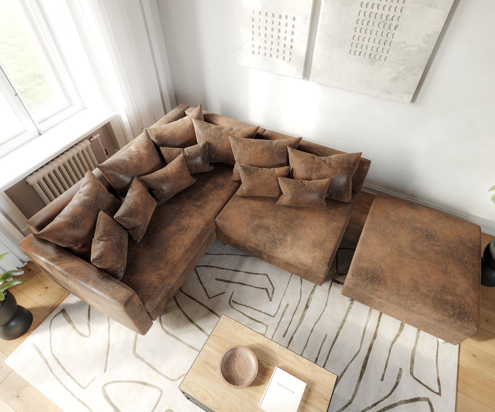 Ecksofa Clovis Braun Antik Optik modul Hocker Armlehne Ottomane Links 3 Ecksofa Clovis Braun Antik Optik modul Hocker Armlehne Ottomane Links 3