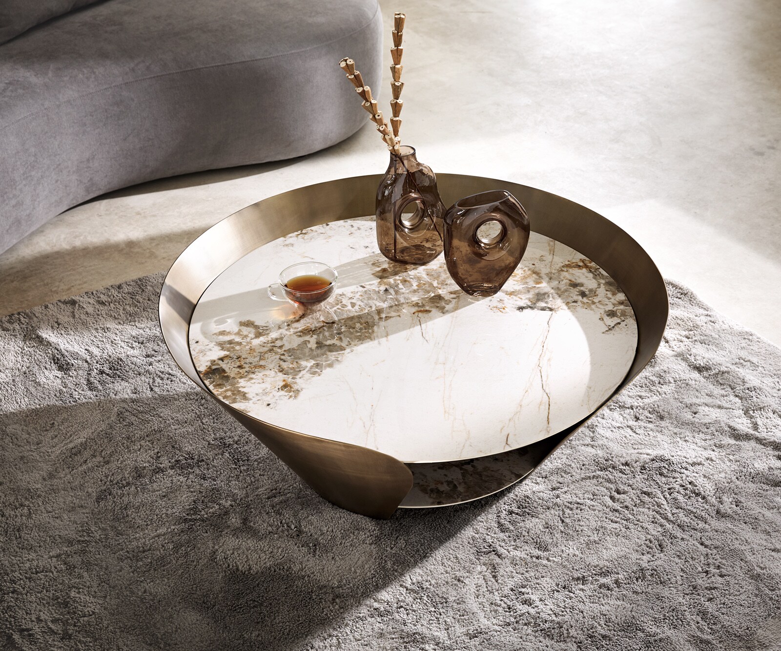 Couchtisch Skafi 100x40 cm Keramik Minas Melange Metallic Gold 3