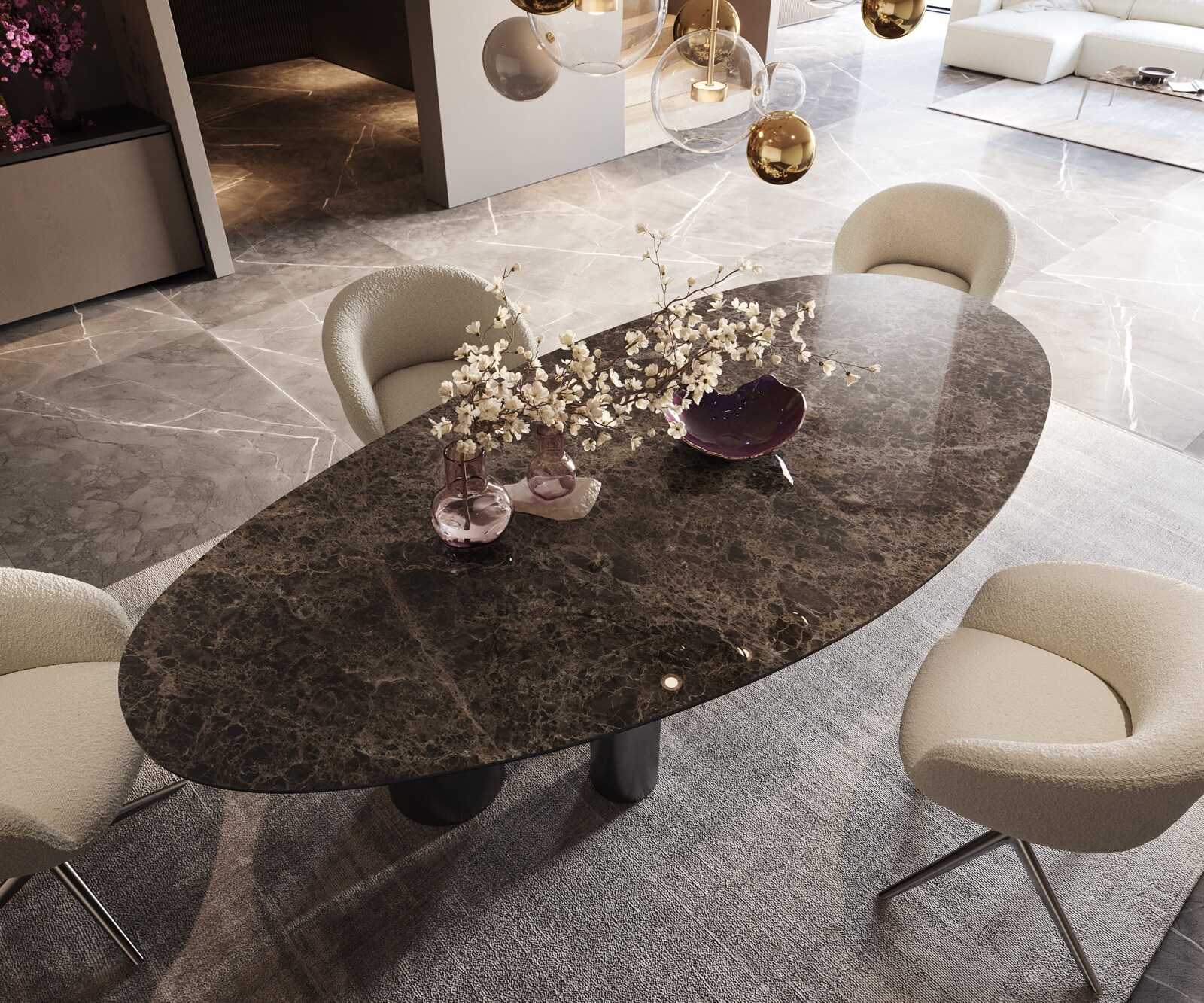 Esstisch Edge Oval 280x130 Keramik Emperador Extra Lucidato Dunkelbraun Troa Edelstahl Graphit 4