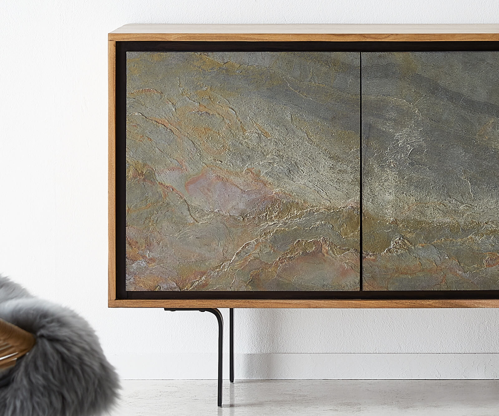 Sideboard Juwelo 150 cm Akazie Natur mit Steinfurnier  4