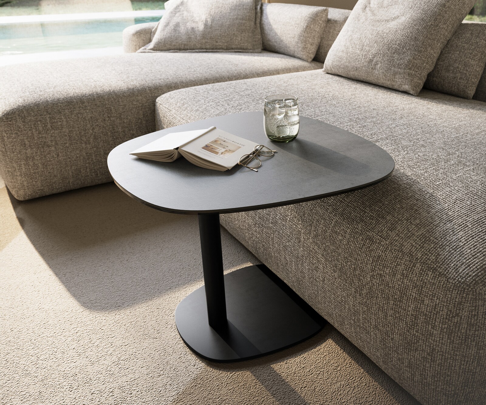 Beistelltisch Edge Boot 60x60 cm Keramik Beton Grau Eleny Metall Schwarz 1