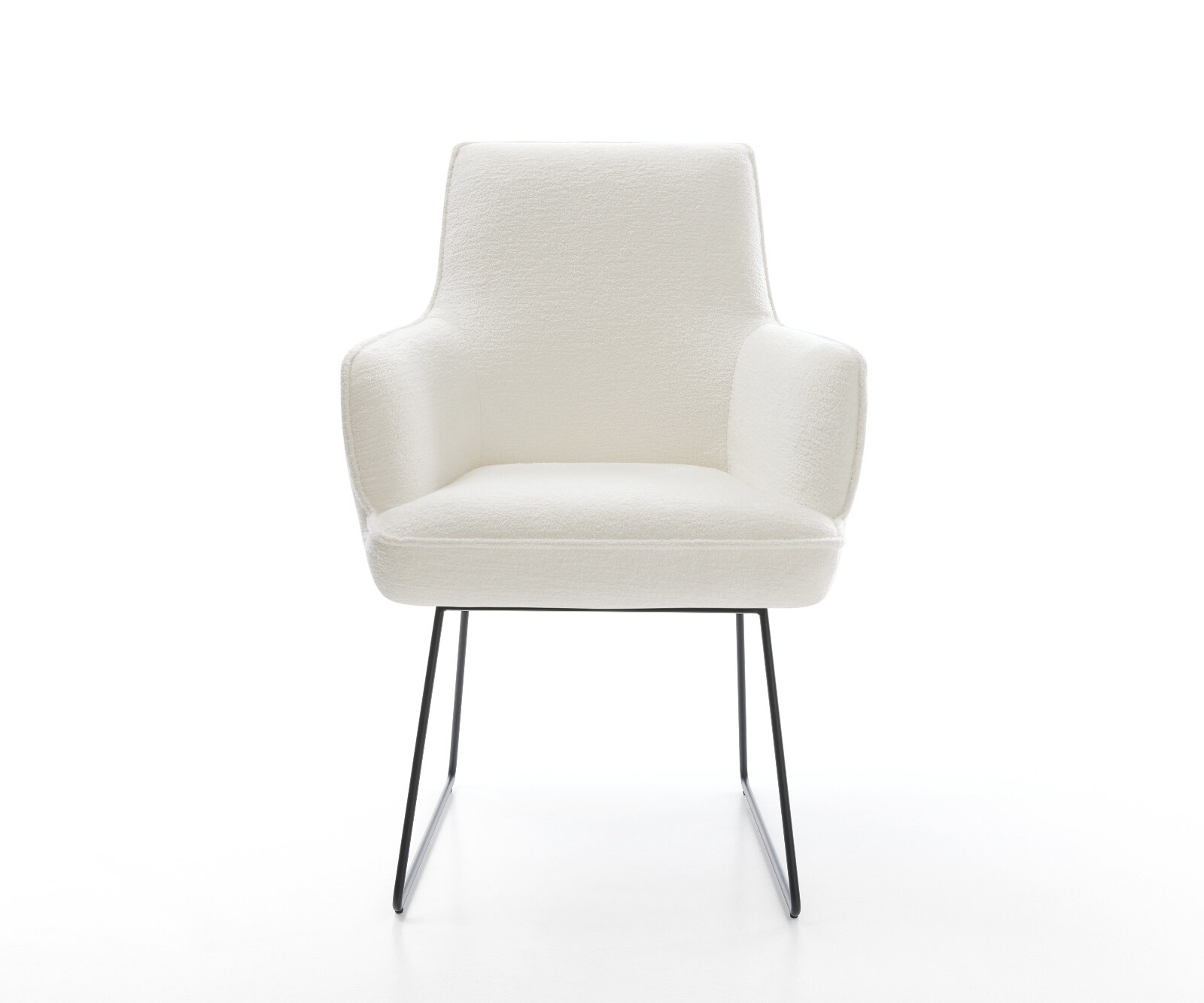 Esszimmerstuhl Heira-Flex mit Armlehnen Bouclé Soft Beige Kufengestell Schwarz Taschenfederkern 2