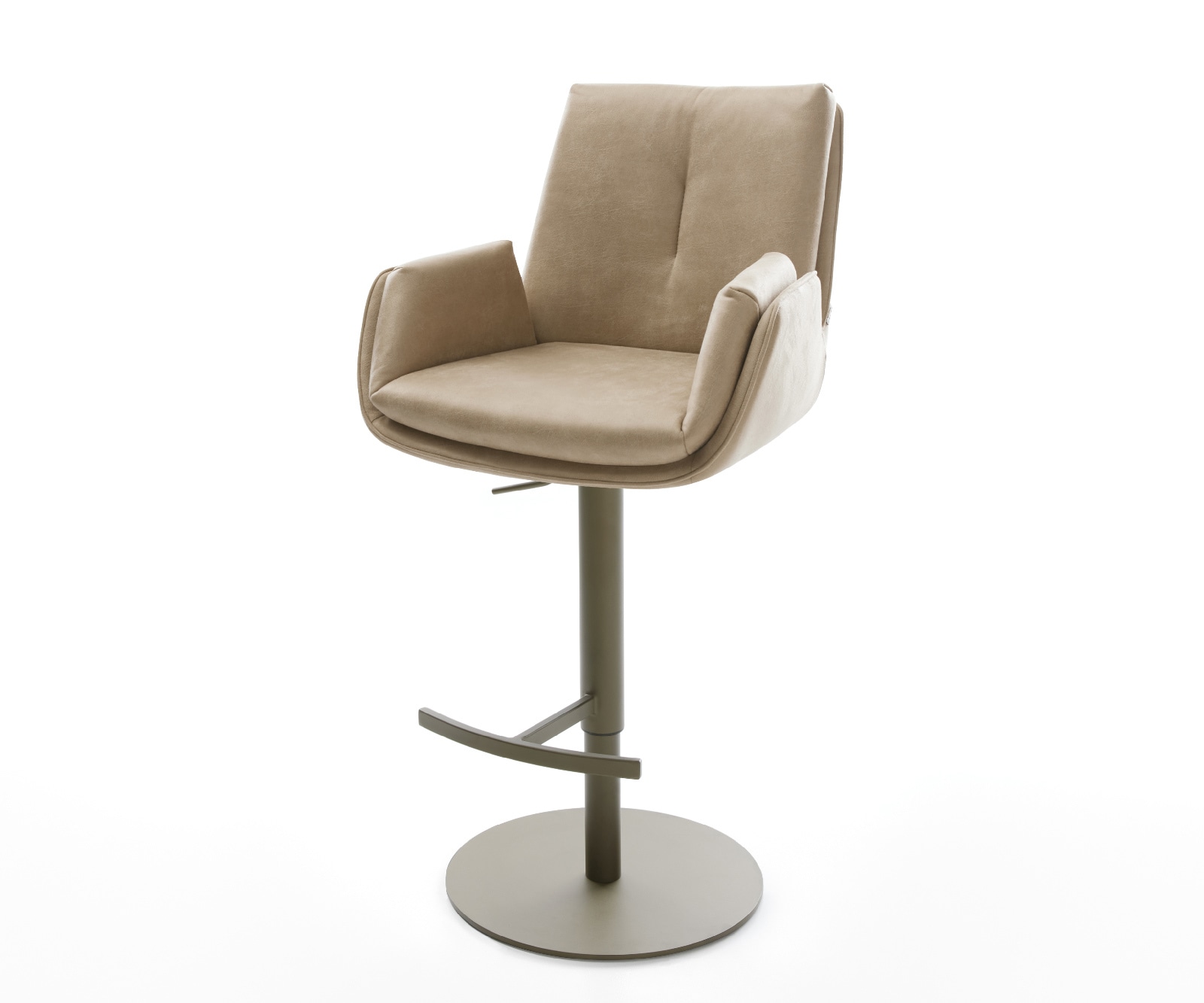 Barstuhl Clea-Flex Mikrofaser Beige Vintage Drehfuß höhenverstellbar Metall Titanfarben