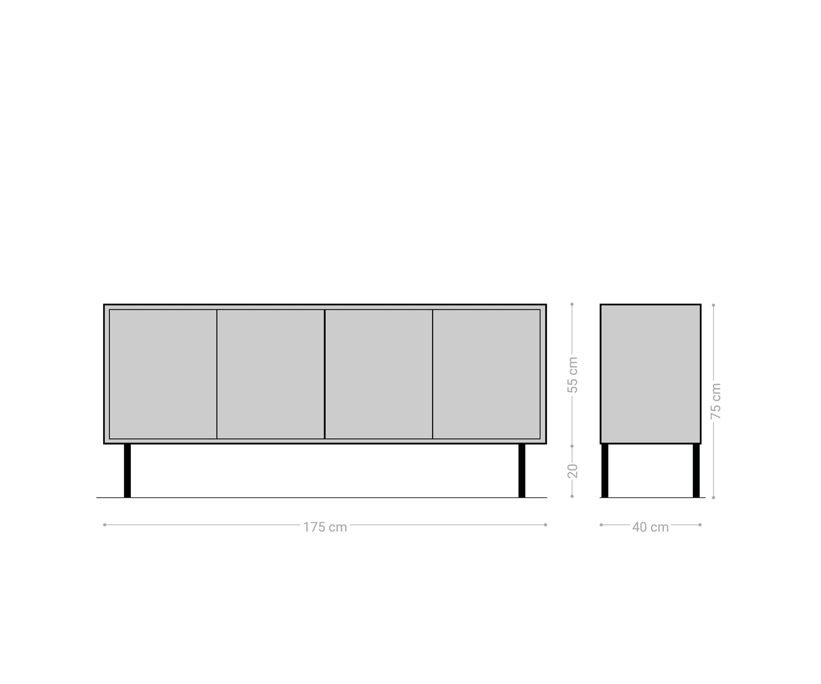 Sideboard Muvi 175 cm Eiche Natur Mango Schwarz Metall Schwarz 4 Türen 6