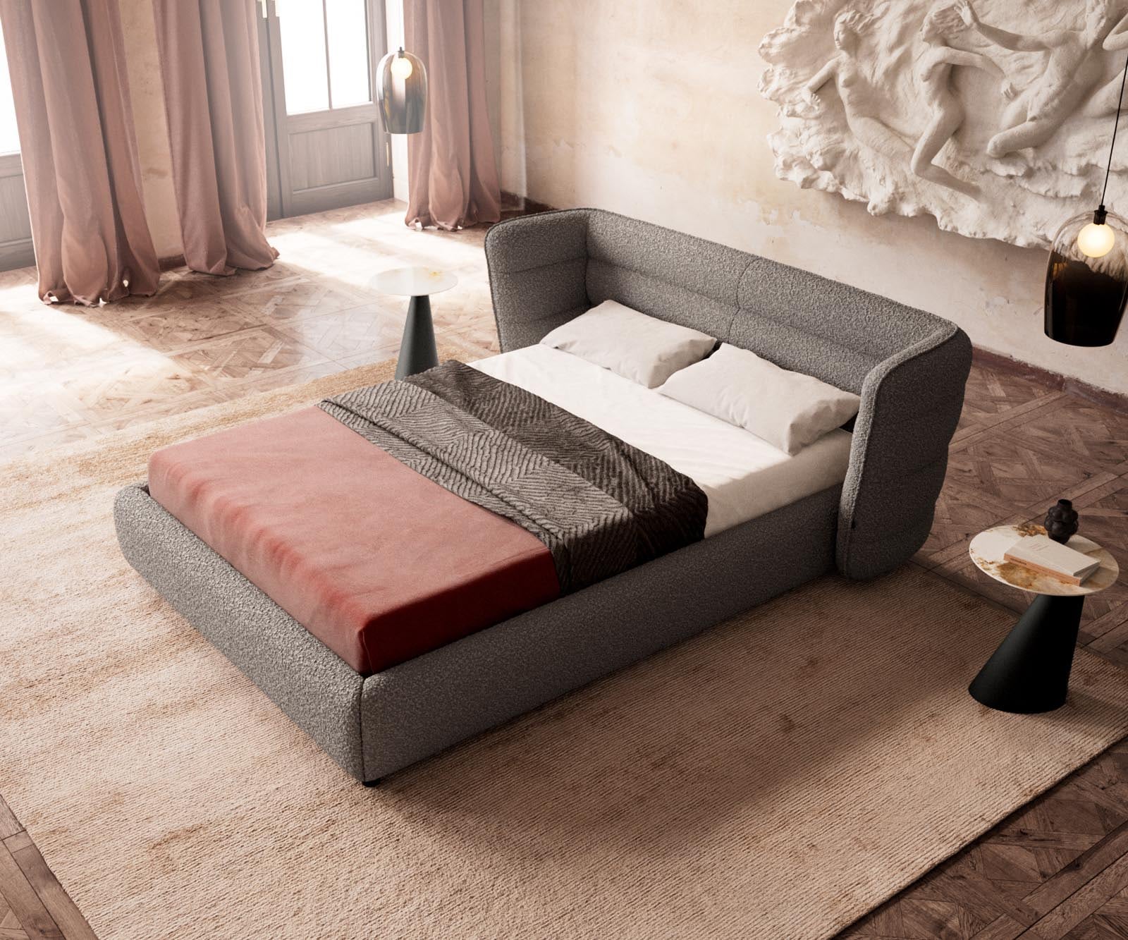 Polsterbettgestell Simea 140x200 cm Bouclé Silbergrau 3 Polsterbettgestell Simea 140x200 cm Bouclé Silbergrau 3