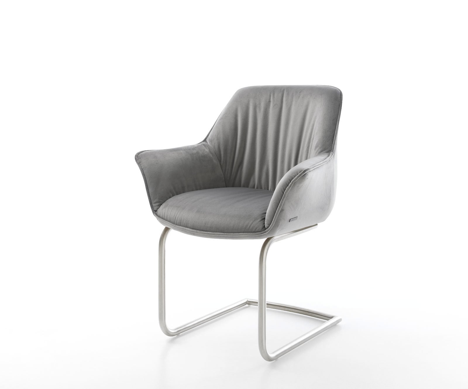 Freischwinger Keila-Flex mit Armlehnen Samt Grau Freischwinger rund Edelstahl Freischwinger Keila-Flex mit Armlehnen Samt Grau Freischwinger rund Edelstahl