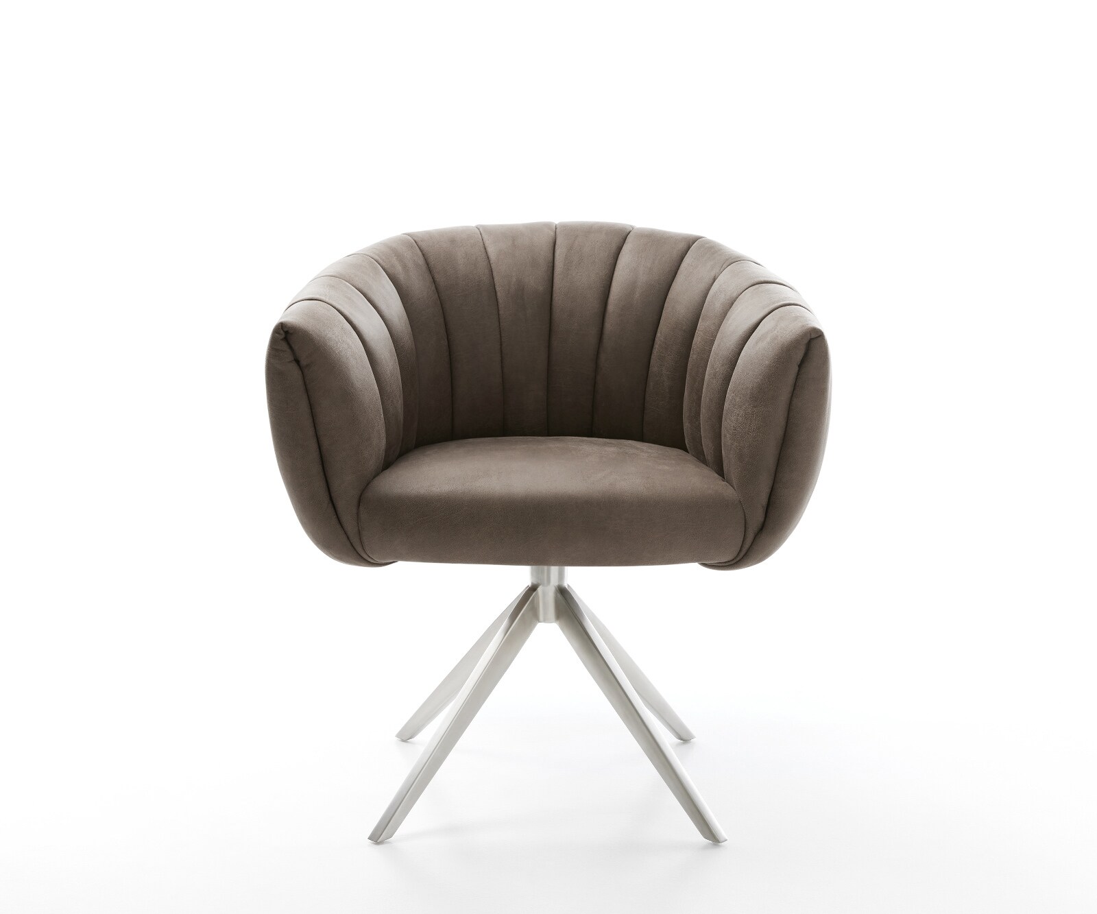 Drehstuhl Jada-Flex Mikrofaser Taupe Vintage Kreuzgestell breit Edelstahl 360° drehbar Wippfunktion Taschenfederkern 1