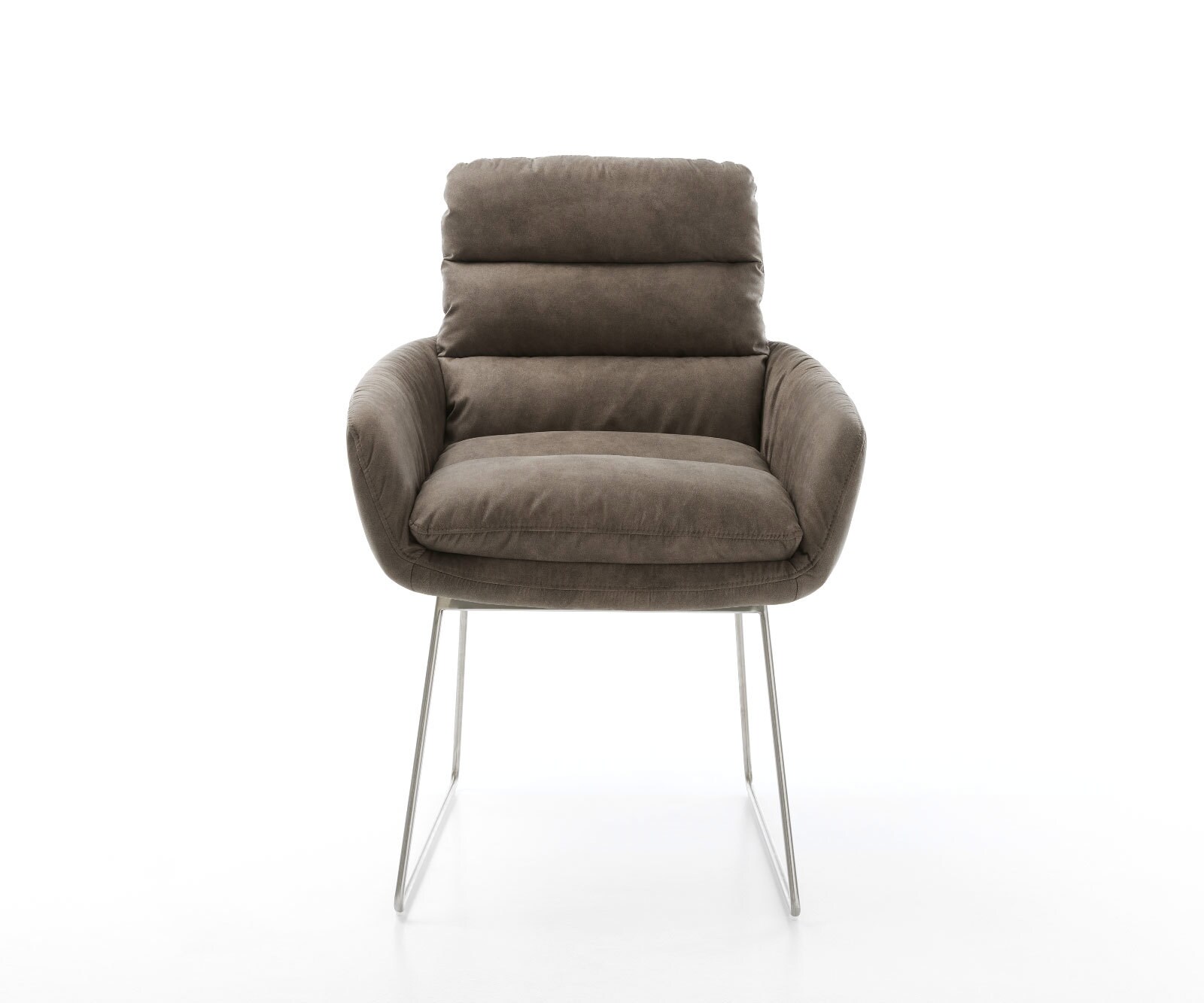 Esszimmerstuhl Abelia-Flex mit Armlehnen Mikrofaser Taupe Vintage Kufengestell Edelstahl 1