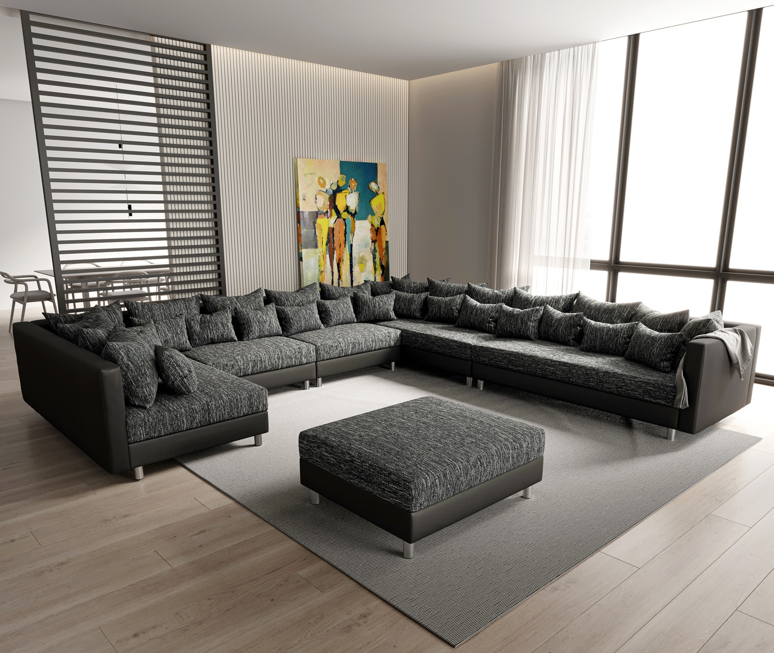 Wohnlandschaft Clovis XXL Schwarz Modular Hocker Ottomane Rechts Wohnlandschaft Clovis XXL Schwarz Modular Hocker Ottomane Rechts