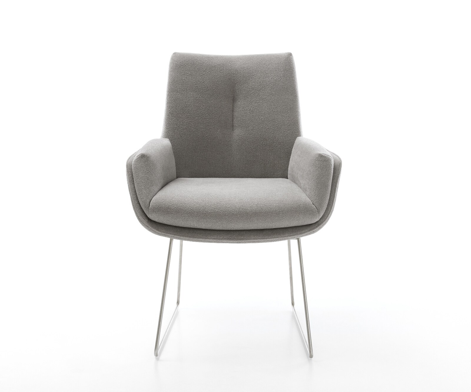 Esszimmerstuhl Clea-Flex Strukturstoff Soft Grau Kufengestell Edelstahl 1