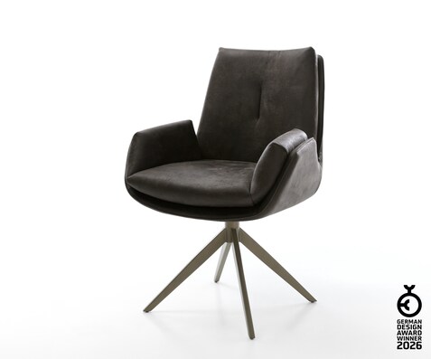 Drehstuhl Clea-Flex Mikrofaser Anthrazit Vintage Kreuzgestell breit Effektfinish Titan 360° drehbar Wippfunktion