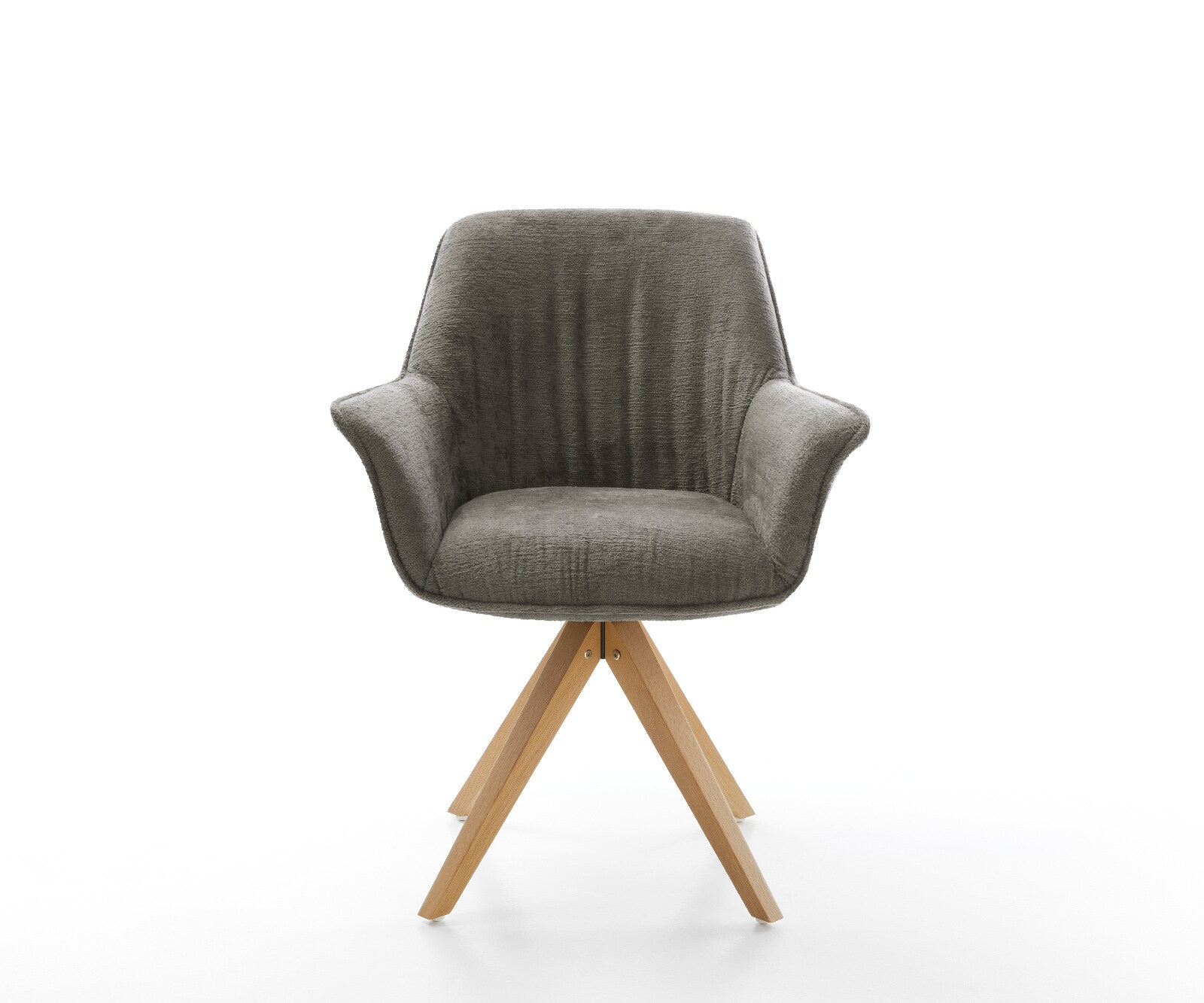 Drehstuhl Keila-Flex mit Armlehnen Bouclé Soft Schlamm Holzgestell kantig Natur 180° drehbar 1