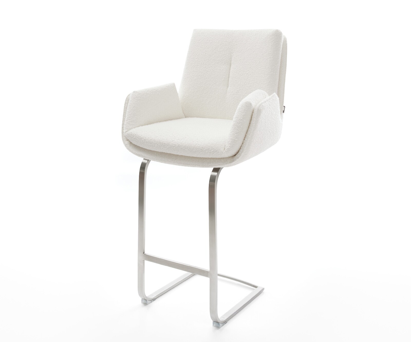 Barstuhl Clea-Flex Bouclé Creme-Weiß Freischwinger Flach Edelstahl Silberfarben 1
