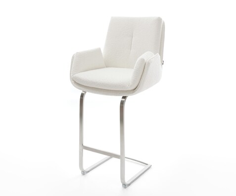 Barstuhl Clea-Flex Bouclé Creme-Weiß Freischwinger Flach Edelstahl Silberfarben