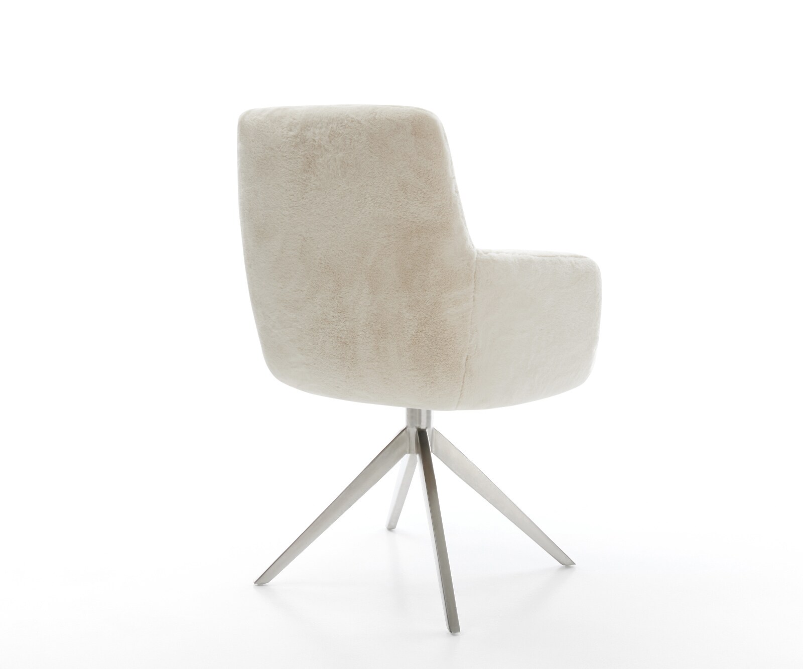 Drehstuhl Heira-Flex mit Armlehnen Plüsch Creme-Weiß Kreuzgestell breit Edelstahl 360° drehbar Wippfunktion Taschenfederkern 5