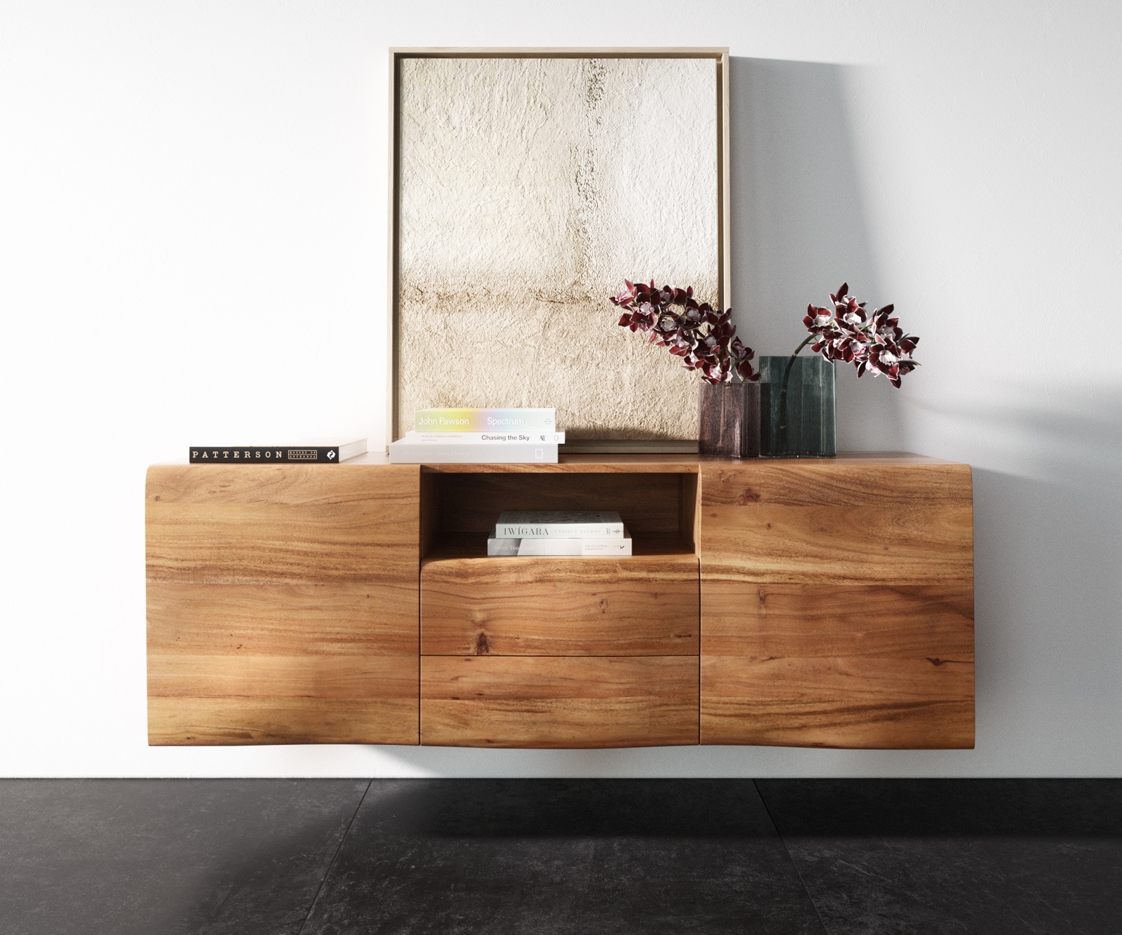 Sideboard New Live-Edge 145 cm Akazie Natur 2 Türen 2 Schubladen 1 Fach schwebend 3 Sideboard New Live-Edge 145 cm Akazie Natur 2 Türen 2 Schubladen 1 Fach schwebend 3