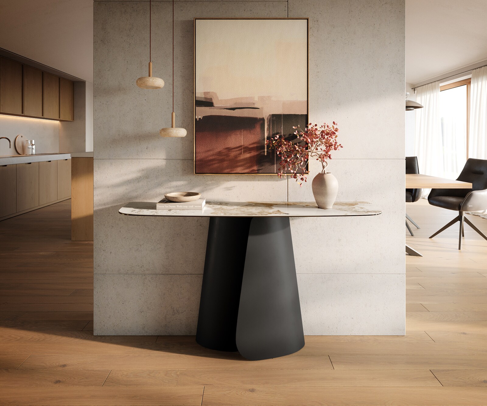 Konsolentisch Edge Boot 140x40 cm Keramik Minas Melange Weiß-Beige Livos Metall Schwarz 3