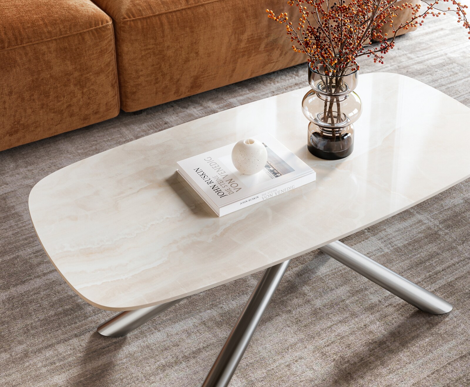 Couchtisch Edge Boot 100x50 cm Keramik Onyx Champagne Sarity Edelstahl gebürstet 3