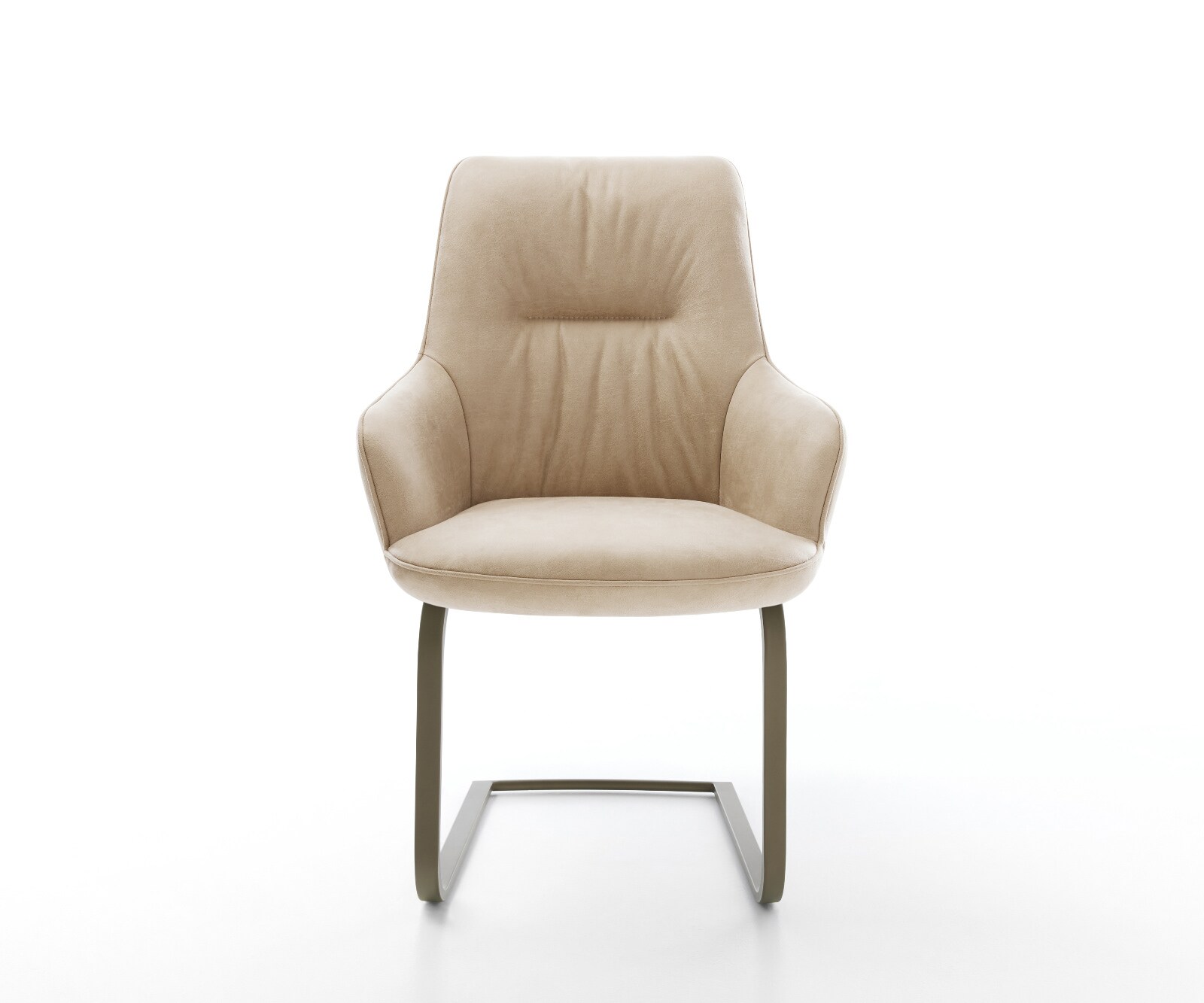 Freischwinger Zelia-Flex mit Armlehnen Mikrofaser Beige Vintage Freischwinger flach Effektfinish Titan Taschenfederkern 1