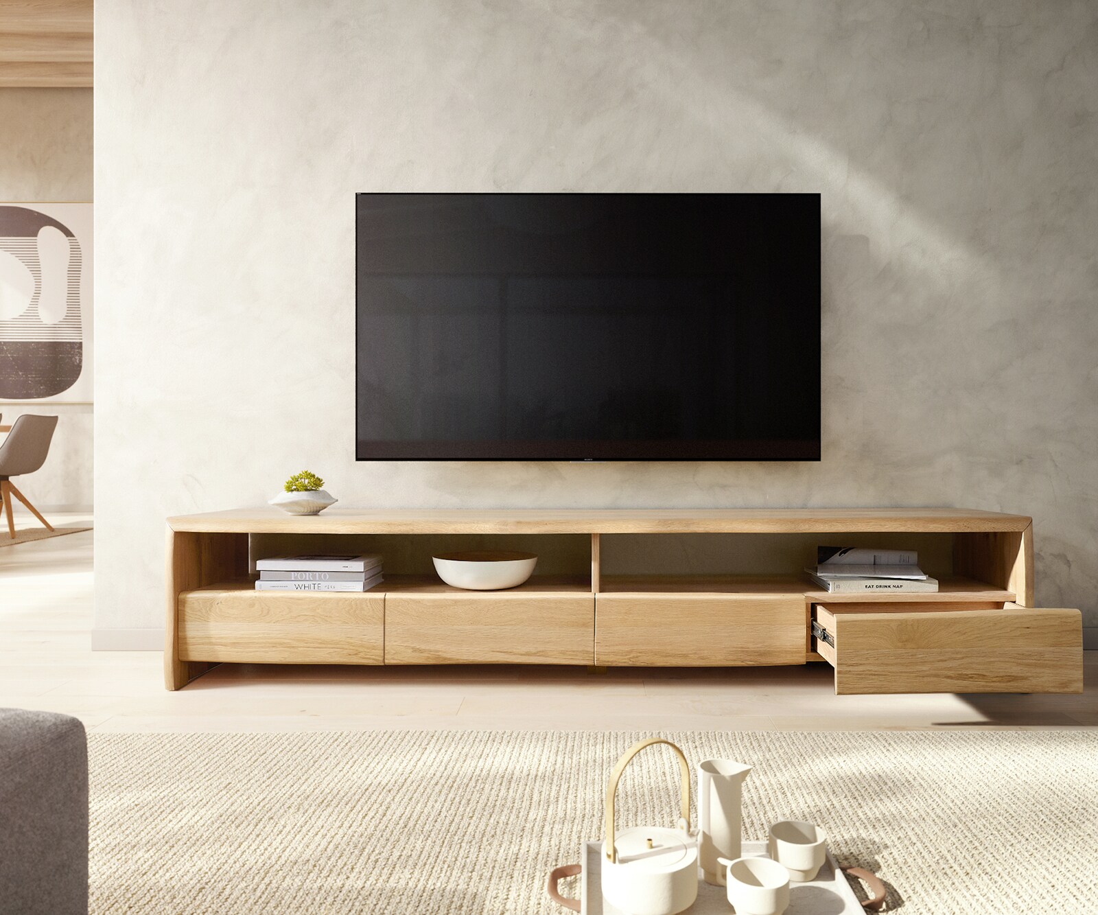Lowboard Live-Edge 230 cm Eiche Natur 4 Schübe Massiv Baumkante 4