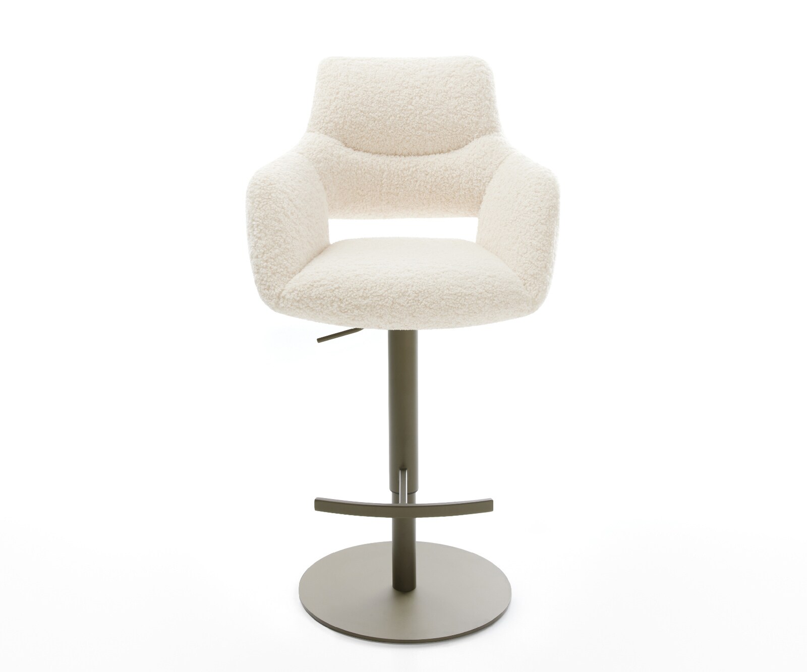 Barstuhl Yago-Flex Teddystoff Beige Drehfuß höhenverstellbar Metall Titanfarben Taschenfederkern 1