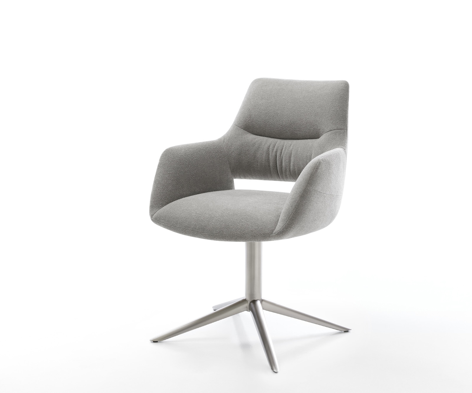 Drehstuhl Yago-Flex mit Armlehnen Strukturstoff Soft Grau Fußkreuz Edelstahl 360° drehbar Wippfunktion Taschenfederkern