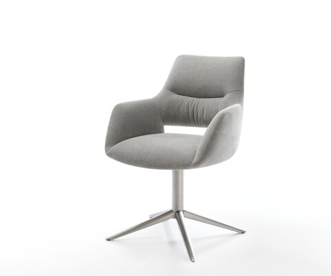 Drehstuhl Yago-Flex mit Armlehnen Strukturstoff Soft Grau Fußkreuz Edelstahl 360° drehbar Wippfunktion Taschenfederkern
