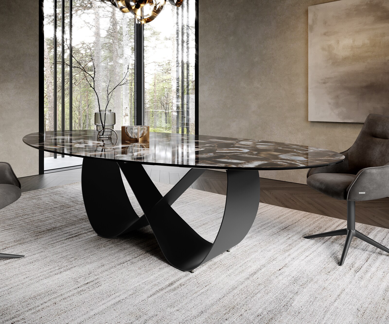 Esstisch Edge Oval 280x130 cm Keramik Iris FMG Agatablack Infinity Metall Schwarz 5