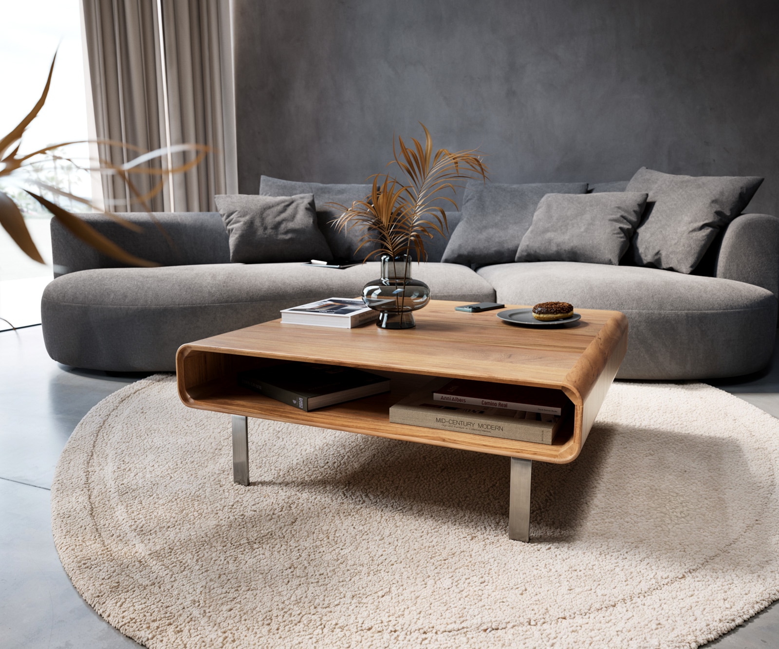 Couchtisch Anaya 90x90 cm Akazie Natur 1 Fach L-Fuß Edelstahl 2 Couchtisch Anaya 90x90 cm Akazie Natur 1 Fach L-Fuß Edelstahl 2