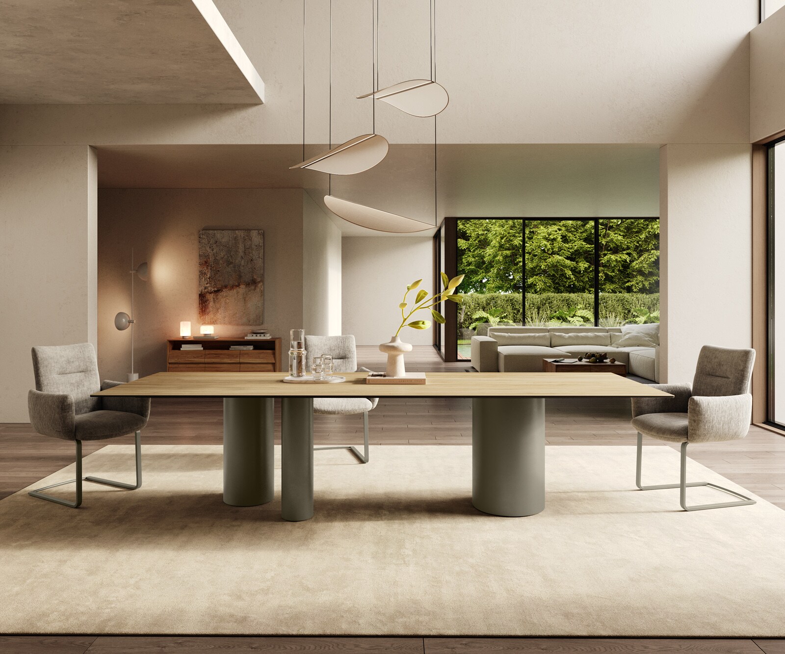 Esstisch Edge 300x100 Keramik Laminam® Sabbia Eichefarbig Troa Metall Effektfinish Titan 2